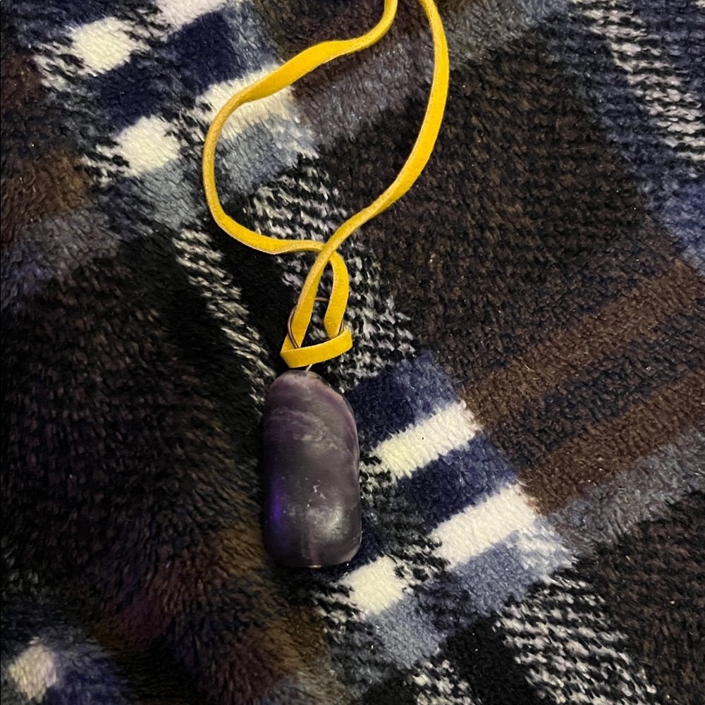 Purple Stone Pendant Necklace with Yellow Cord